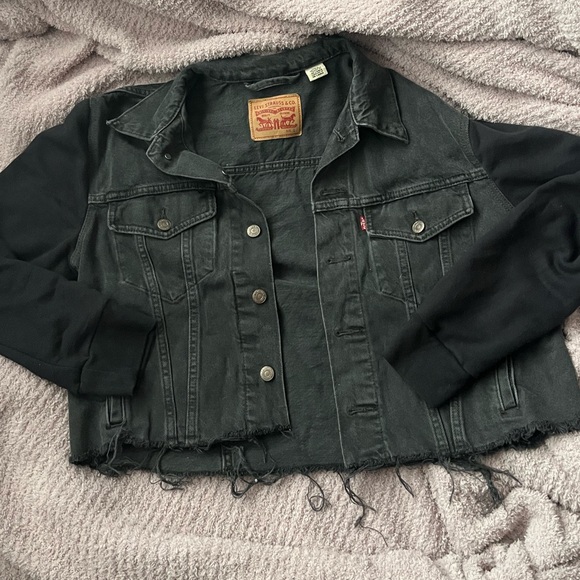 Levi's Black Denim Jacket with Knit Sleeves - Picture 1 of 4